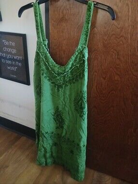 ADVANCE APPAREL green embroidered boho mini dress